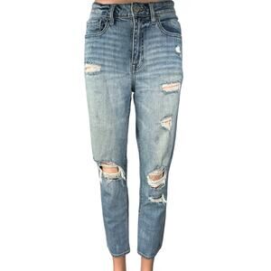 Eunina Tobi Women's Blue Distressed Super High Rise Crop Denim Mom Jeans Size 5